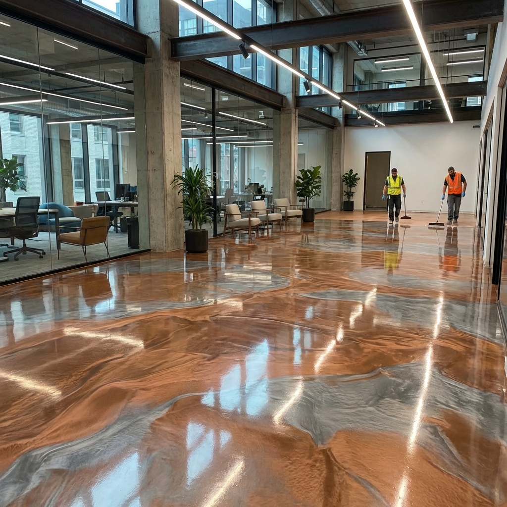 Metallic copper epoxy floor